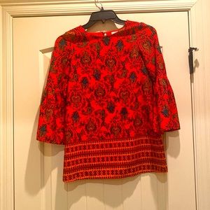 GB Girls Red and Navy Paisley Dress with Bell sleeves